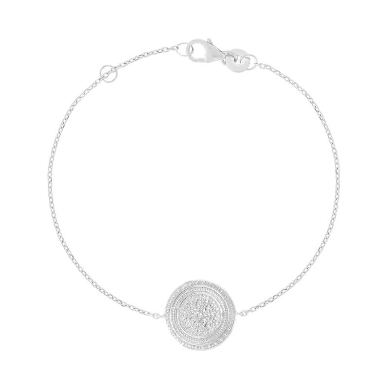 Bracelet argent 925, médaille perlée 18 cm - vue 1