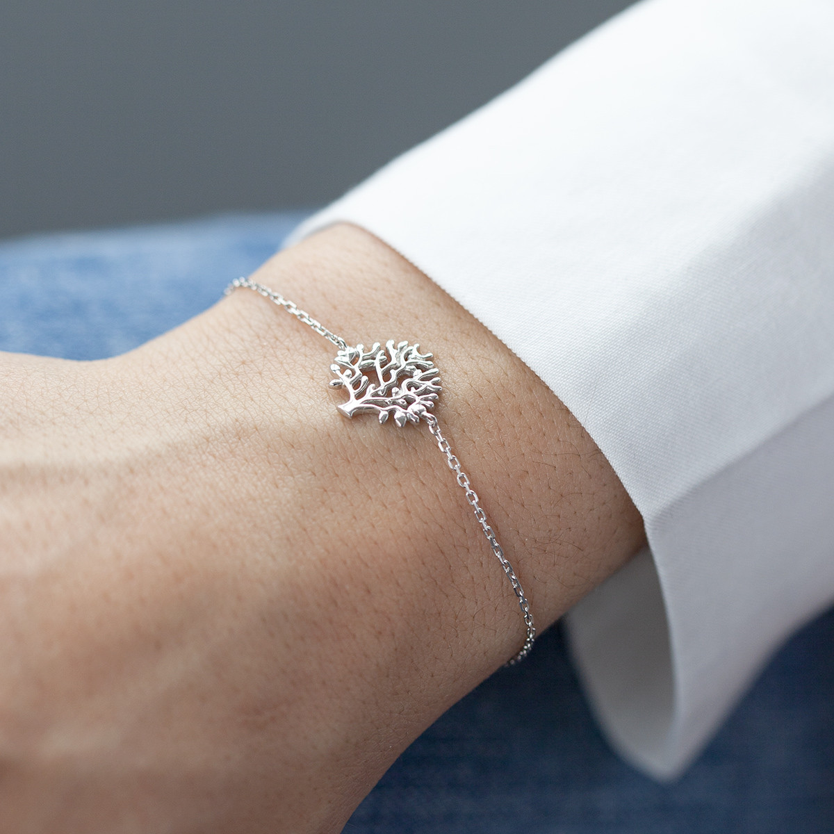 Bracelet argent 925, motif arbre de vie 18 cm - vue porté 1