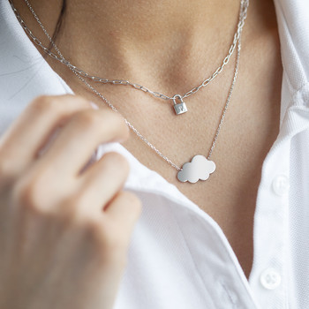Collier argent 925, motif nuage personnalisable 45 cm