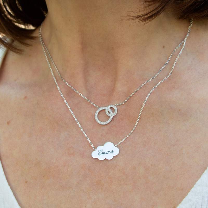 Collier argent 925, motif nuage personnalisable 45 cm - vue porté 3