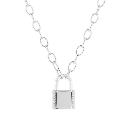 Collier argent 925, motif cadenas 45 cm
