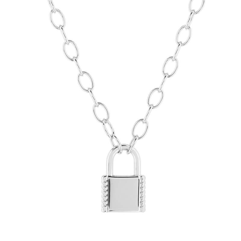 Collier argent 925, motif cadenas 45 cm - vue 1