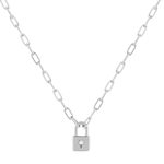 Collier argent 925, motif cadenas zirconias 45 cm - vue 1