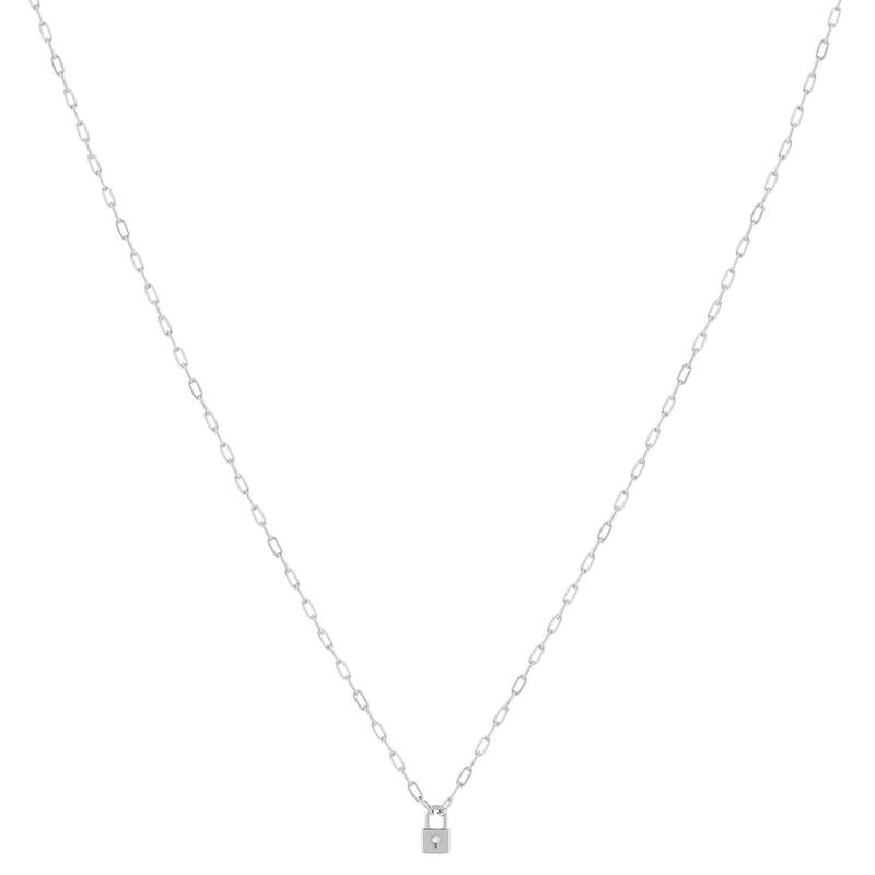 Collier argent 925, motif cadenas zirconias 45 cm - vue 2