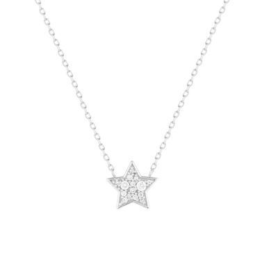 Collier argent 925, motif étoile zirconias 45 cm
