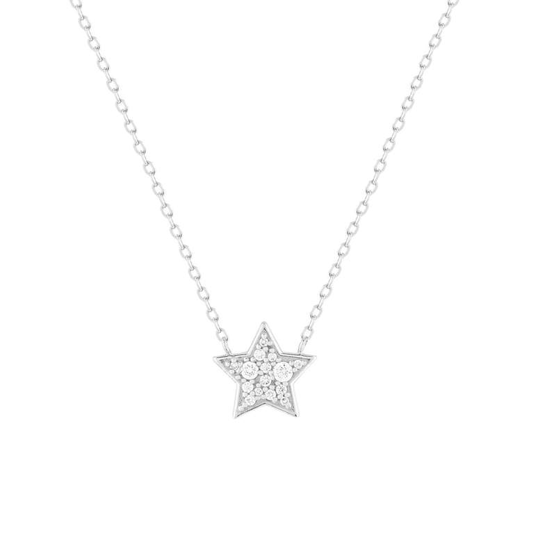 Collier argent 925, motif étoile zirconias 45 cm - vue 1