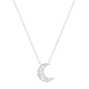 Collier argent 925, motif lune zirconias 45 cm