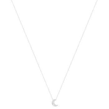 Collier argent 925, motif lune zirconias 45 cm