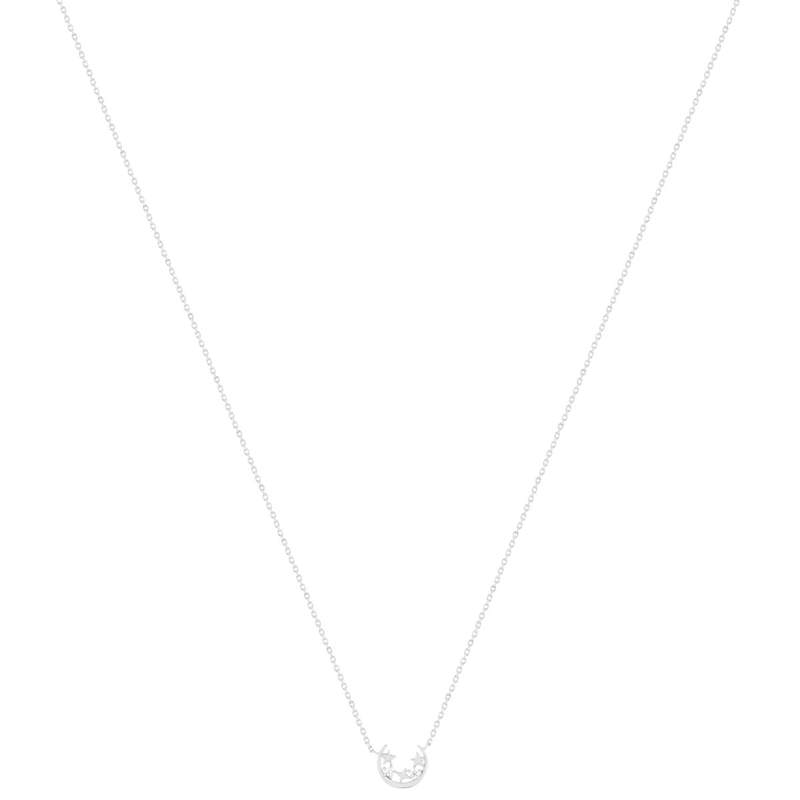 Collier argent 925 motif lune et étoiles zirconias 45cm - vue 2