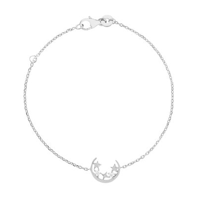 Bracelet argent 925, motif lune et étoile zirconias 18 cm - vue 1