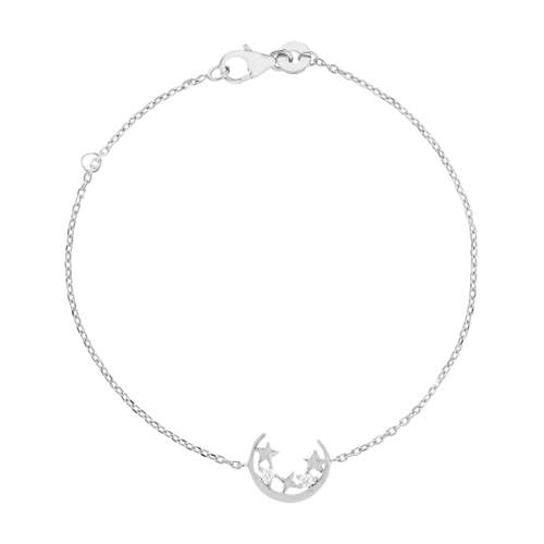 Bracelet argent 925, motif lune et étoile zirconias 18 cm
