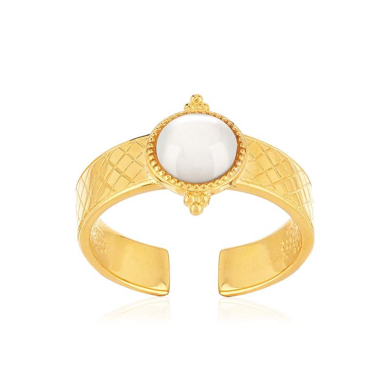 Bague ajustable dorée nacre - vue 1