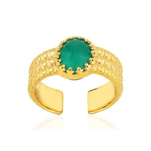 Green agate gold adjustable ring