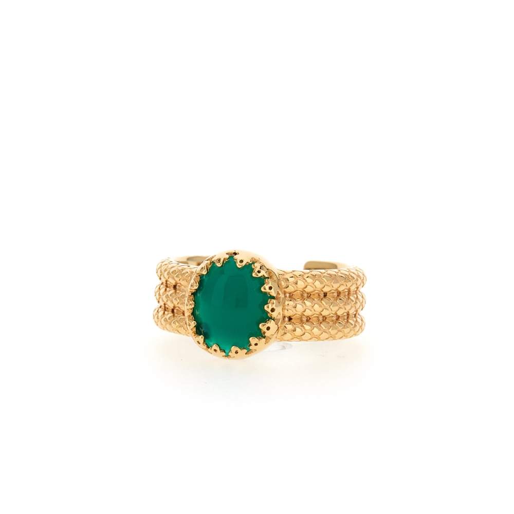 Bague ajustable dorée agate verte ajustable - vue 2