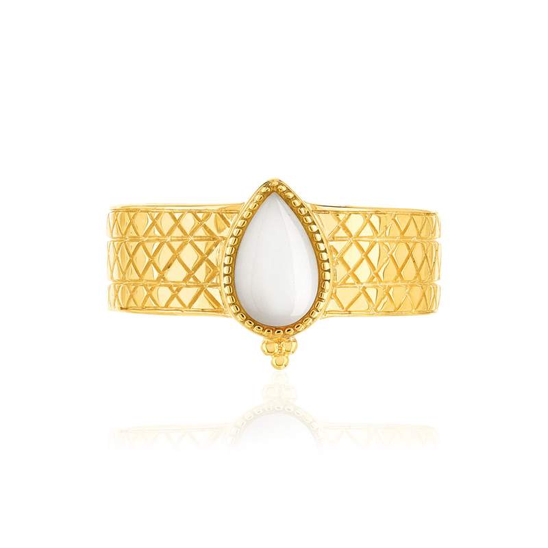 Bague ajustable dorée nacre - vue 3
