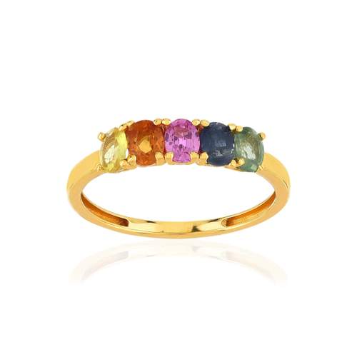 Bague or jaune 375 saphirs multicolores