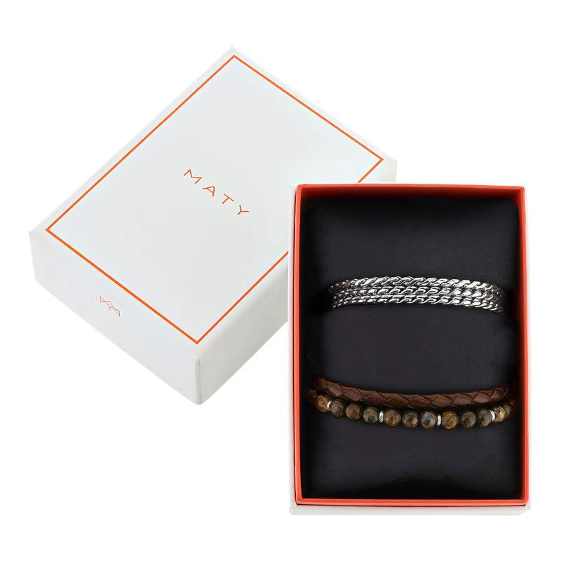 Parure homme bracelet et collier acier - vue 1