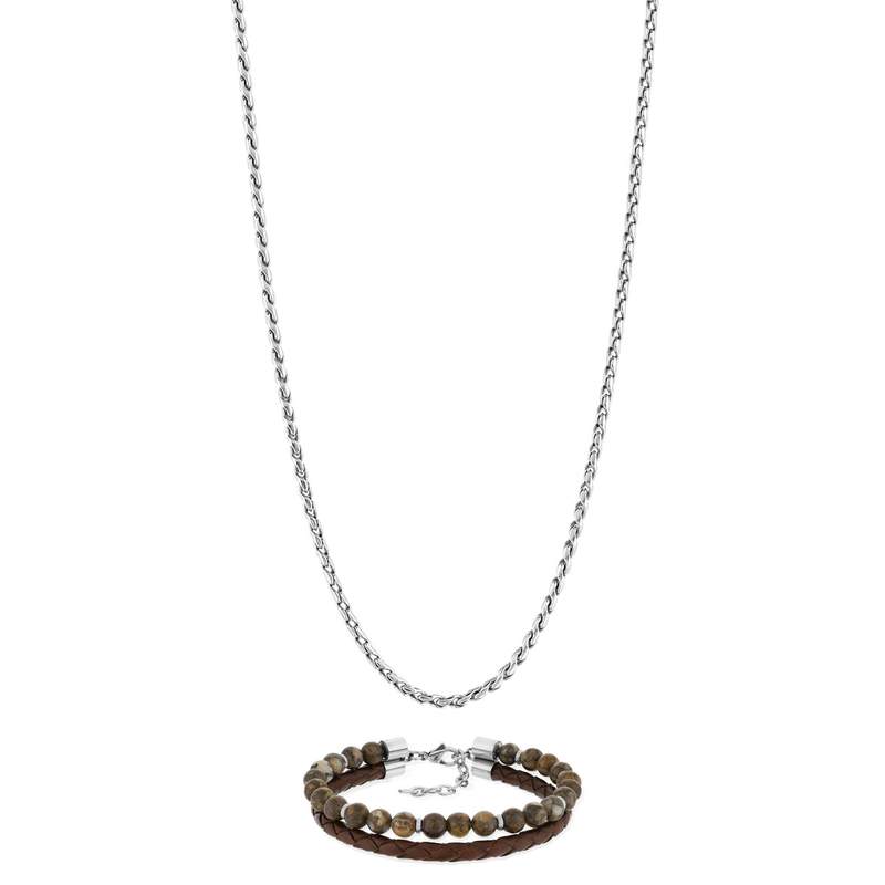 Parure homme bracelet et collier acier - vue D2
