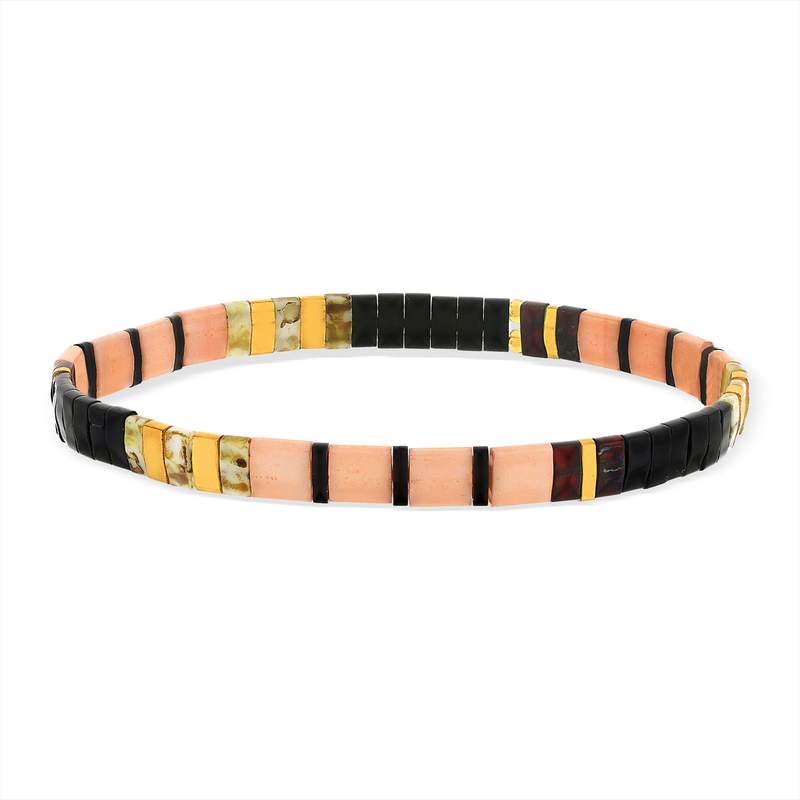 Bracelet perles japonaises MIYUKI en verre émaillé ton noir et blanc. - vue porté 1
