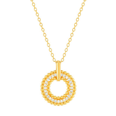 Collier plaqué or motif cercle perlé zirconias 42 à 45 cm - vue 1