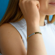 Bracelet élastique perles japonaises MIYUKI en verre émaillé ton noir et blanc
