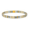 Bracelet élastique perles japonaises MIYUKI en verre émaillé ton gris et blanc - vue Vporté 1