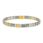 Bracelet élastique perles japonaises MIYUKI en verre émaillé ton gris et blanc - vue porté 1