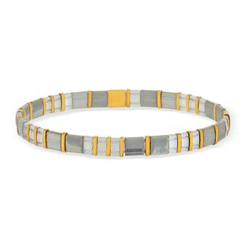 Elastische armband met Japanse MIYUKI-kralen van geëmailleerd glas in grijs en wit