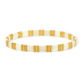 Elastische armband met MIYUKI-kralen van geëmailleerd glas in wit en goud