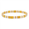 Bracelet élastique perles japonaises MIYUKI en verre émaillé ton doré blanc rose - vue Vporté 1