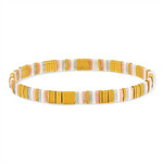 Bracelet élastique perles japonaises MIYUKI en verre émaillé ton doré blanc rose - vue porté 1