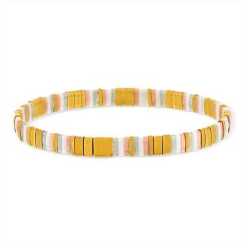 Elastische armband met Japanse MIYUKI-kralen van geëmailleerd glas in goud-, wit- en roze tinten