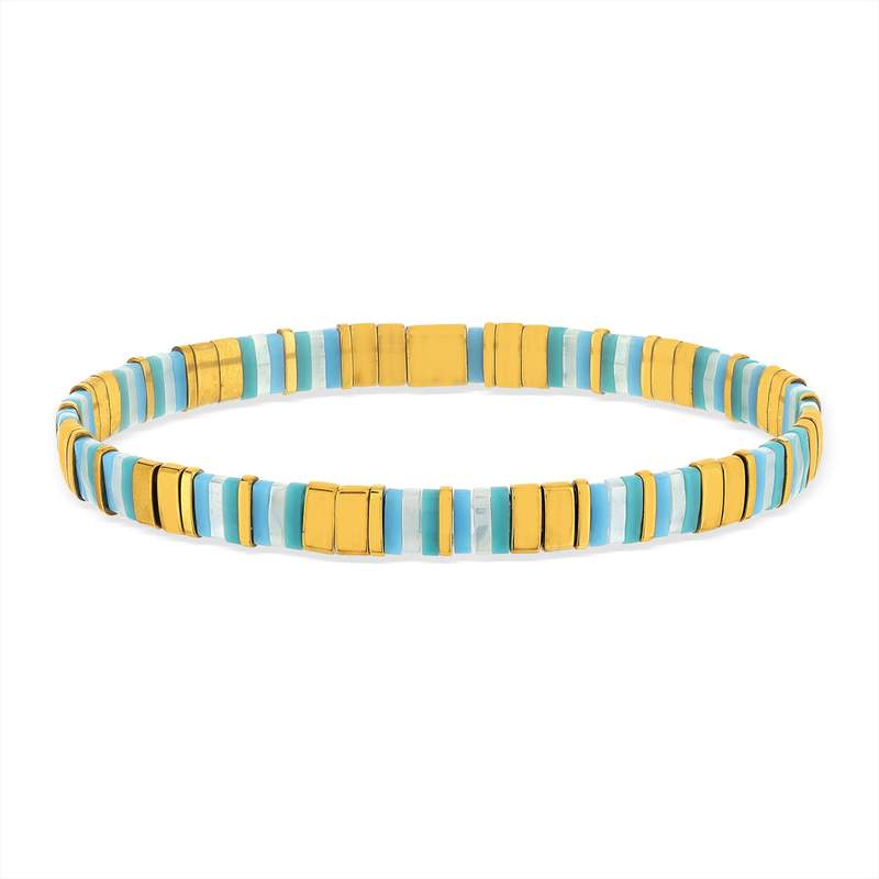 Bracelet élastique perles japonaises MIYUKI en verre émaillé multicolores - vue porté 1