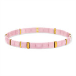 Bracelet élastique perles japonaises MIYUKI en verre émaillé ton rose et doré - vue porté 1