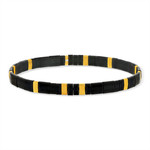 Bracelet élastique perles japonaises MIYUKI en verre émaillé ton noir et doré - vue 1