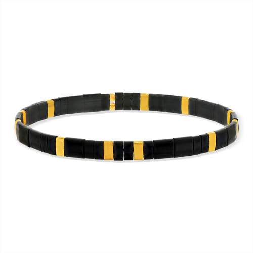 Bracelet élastique perles japonaises MIYUKI en verre émaillé ton noir et doré