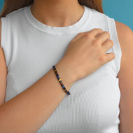 Bracelet élastique perles japonaises MIYUKI en verre émaillé ton noir doré et violet