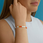 Bracelet élastiques perles japonaises MIYUKI en verre émaillé ton orange blanc et doré - vue 1