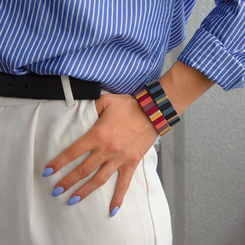 Bracelet élastique métal émaillé multicolore 15 mm - vue porté 2