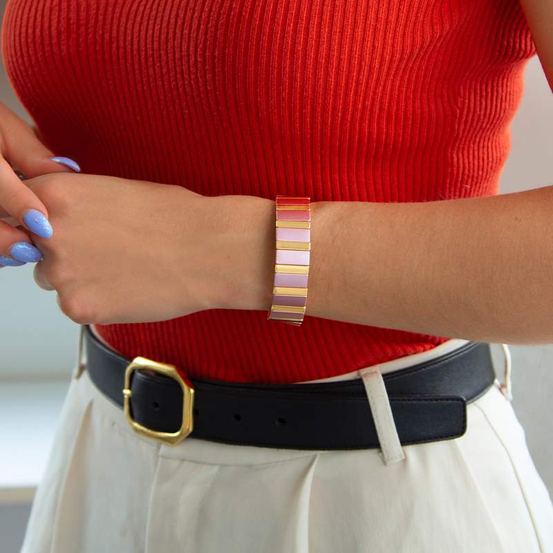 Bracelet élastique métal emaillé multicolore 15 mm - vue porté 1