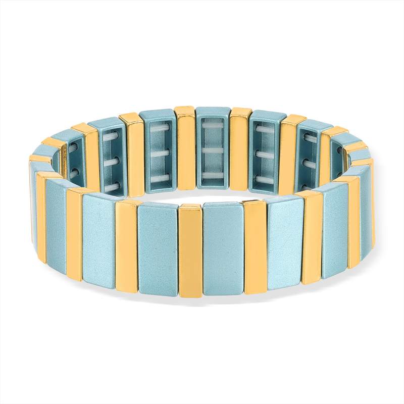 Bracelet élastique métal émail multicolore 15 mm - vue 1