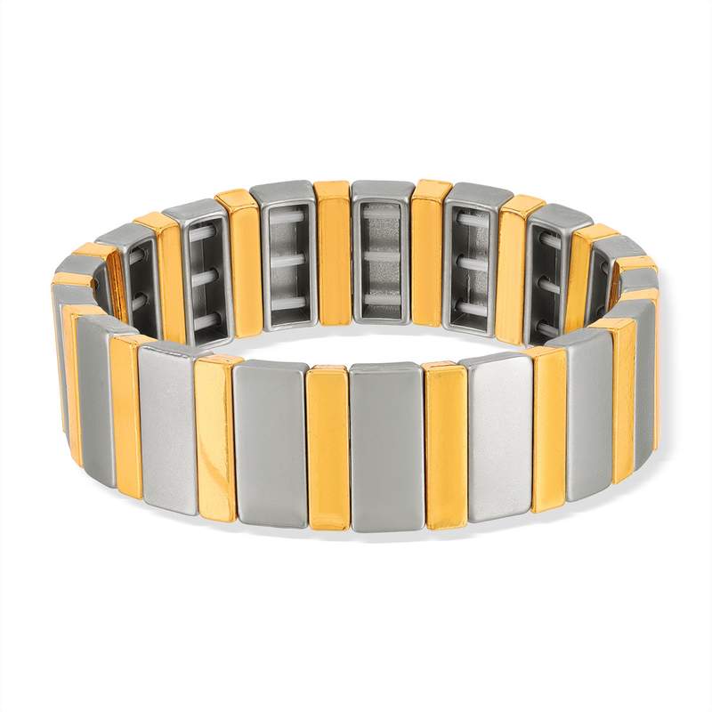 Bracelet élastique métal émaillé multicolore 15 mm - vue 1