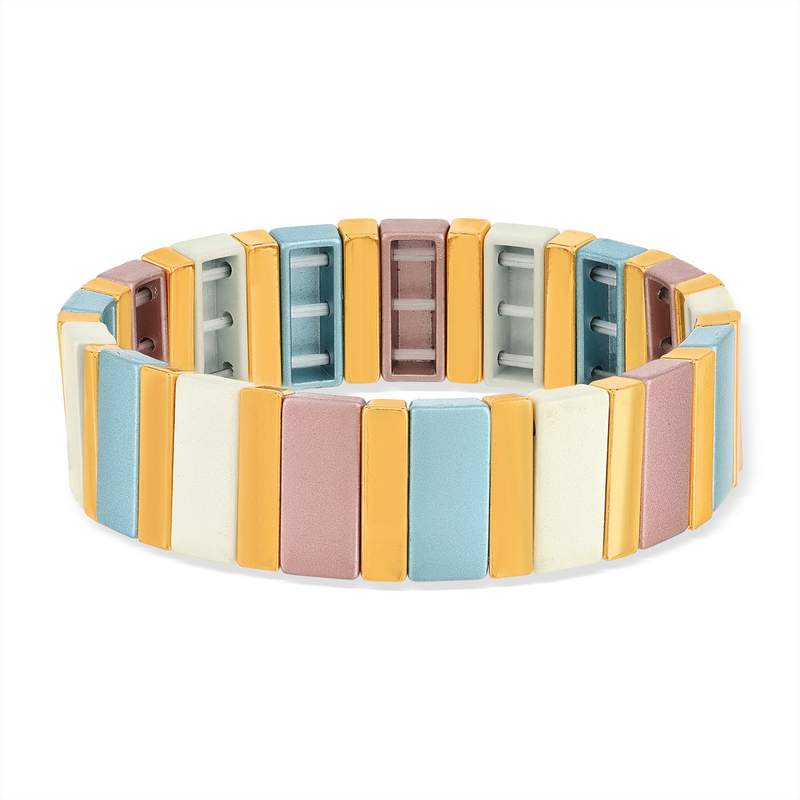 Bracelet élastique métal émaillé multicolore 15 mm - vue 1