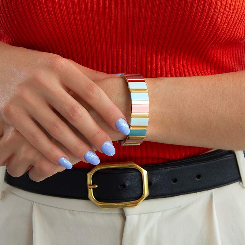 Bracelet élastique métal émaillé multicolore 15 mm - vue porté 1