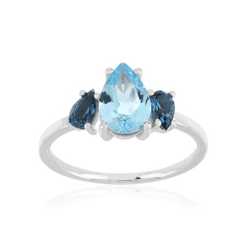 Bague or blanc 375 topazes traitées forme goutte 1.65 carat