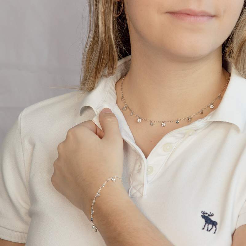 Parure argent 925 collier bracelet pampilles zirconias - vue porté 1