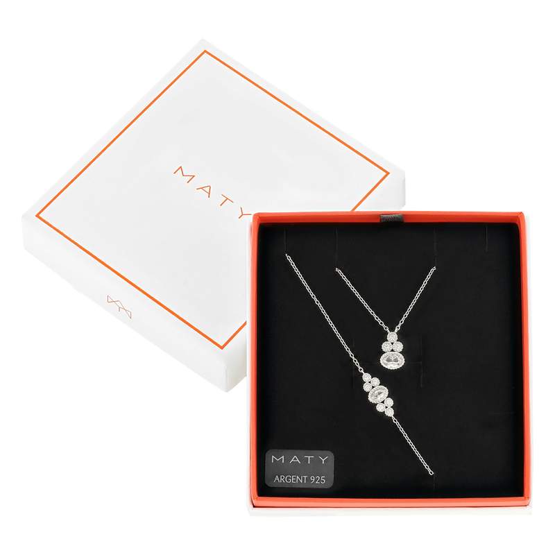Parure argent 925 collier et bracelet zirconias - vue 1
