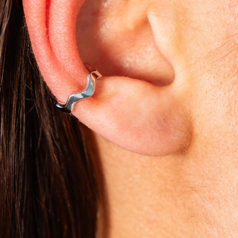 Clip d'oreille earcuff argent 925 effet ondulé vendu à l'unité - vue porté 2