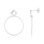 Boucles d'oreilles argent 925 motif losange et anneau - vue 1