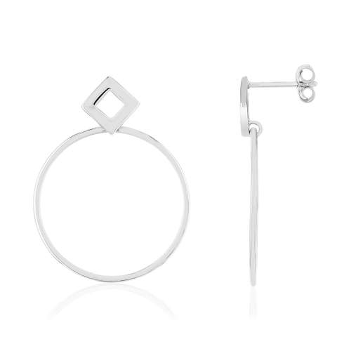 Boucles d'oreilles argent 925 motif losange et anneau